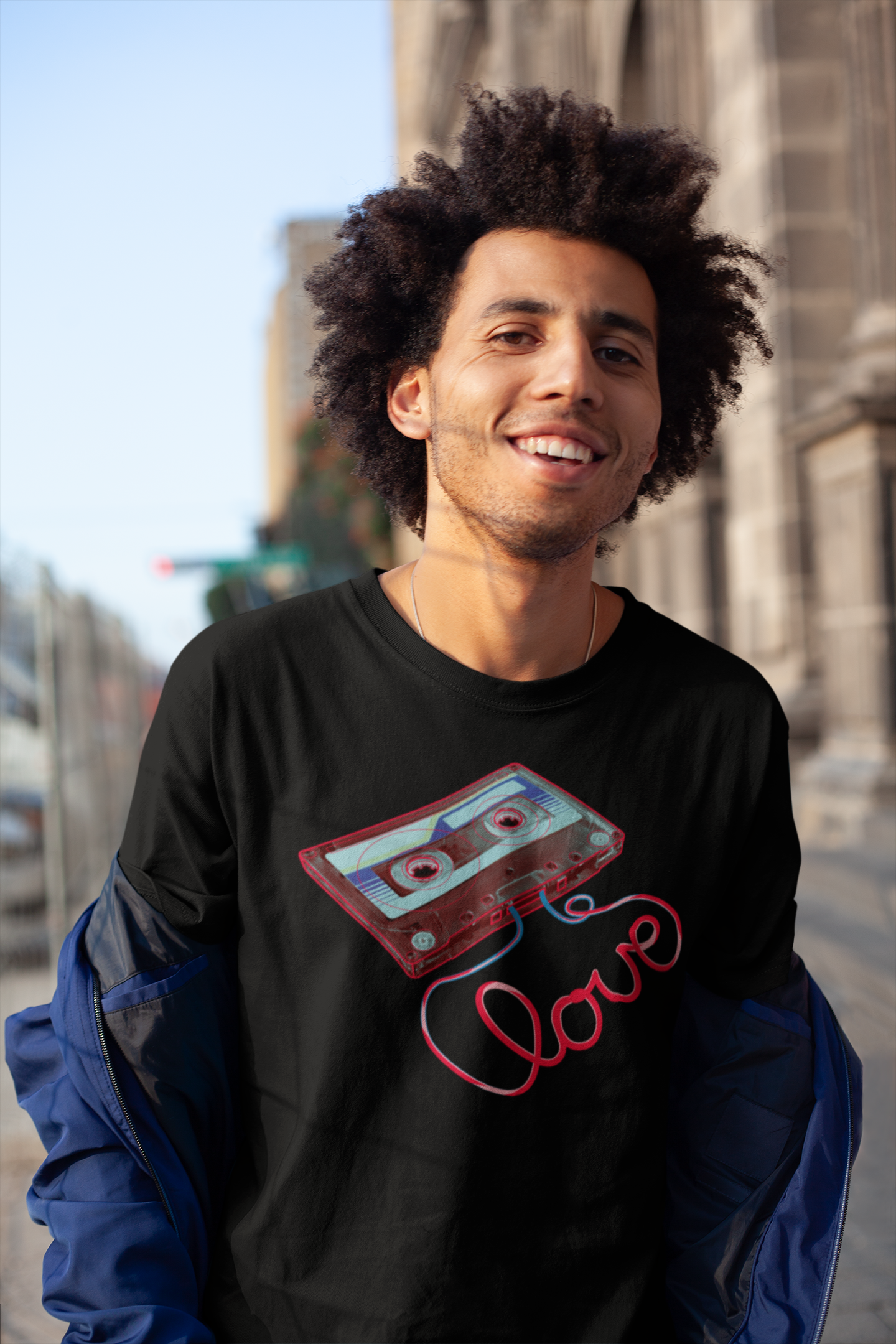 man wearing the mixtape for love t-shirt
